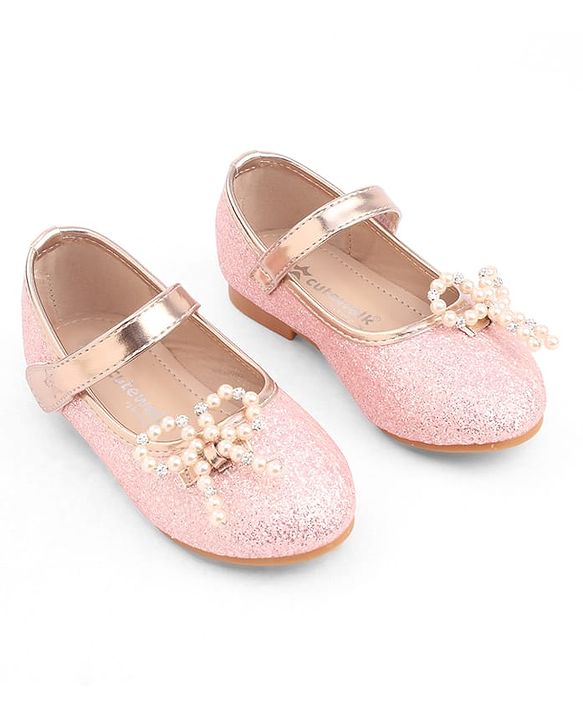 Cute Walk by Babyhug Velcro Closure Glitter Pearl Bow Applique Ballerina - Pink