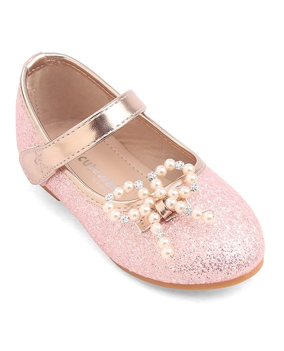 Cute Walk by Babyhug Velcro Closure Glitter Pearl Bow Applique Ballerina - Pink