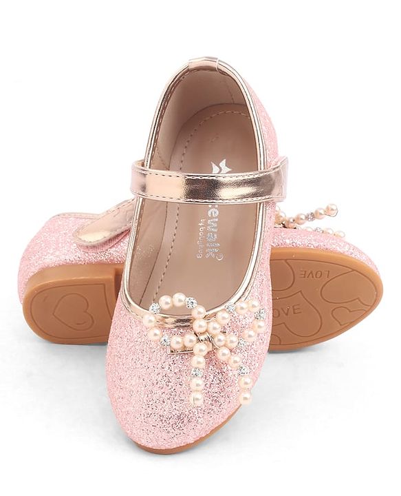 Cute Walk by Babyhug Velcro Closure Glitter Pearl Bow Applique Ballerina - Pink