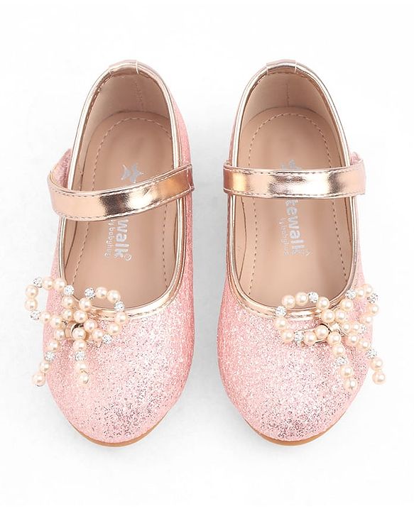Cute Walk by Babyhug Velcro Closure Glitter Pearl Bow Applique Ballerina - Pink