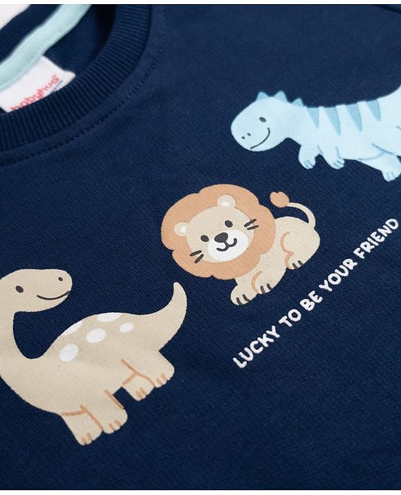 Babyhug 100% Cotton Terry Knit Heavy Gauge Full Sleeves Sweatshirt With Animal & Text Print Pack of 2 - Red & Navy Blue