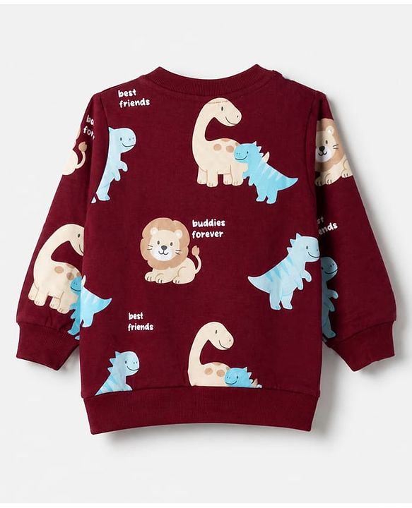 Babyhug 100% Cotton Terry Knit Heavy Gauge Full Sleeves Sweatshirt With Animal & Text Print Pack of 2 - Red & Navy Blue