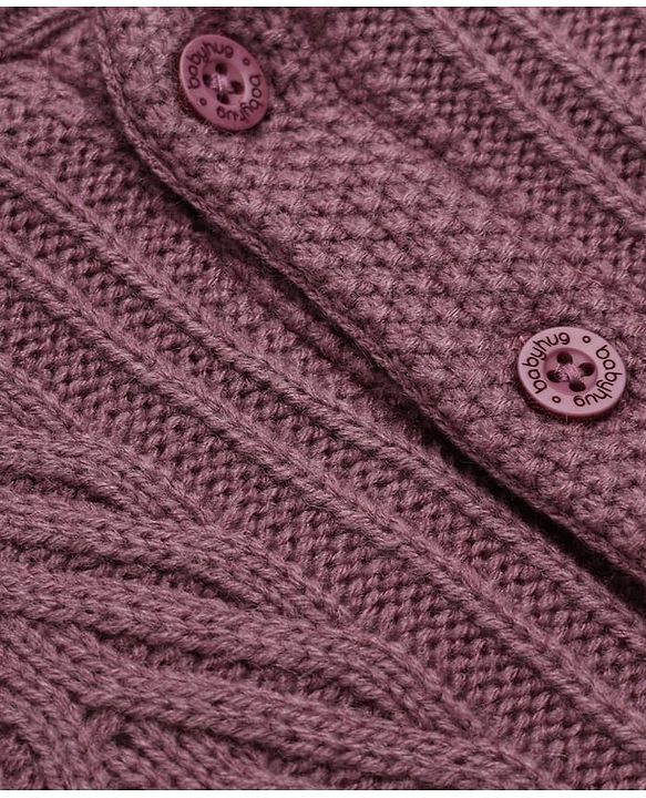 Babyhug Cable Knit Full Sleeves Solid Front Open Sweater With Hoodie In Dark Pink