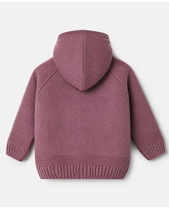 Babyhug Cable Knit Full Sleeves Solid Front Open Sweater With Hoodie In Dark Pink