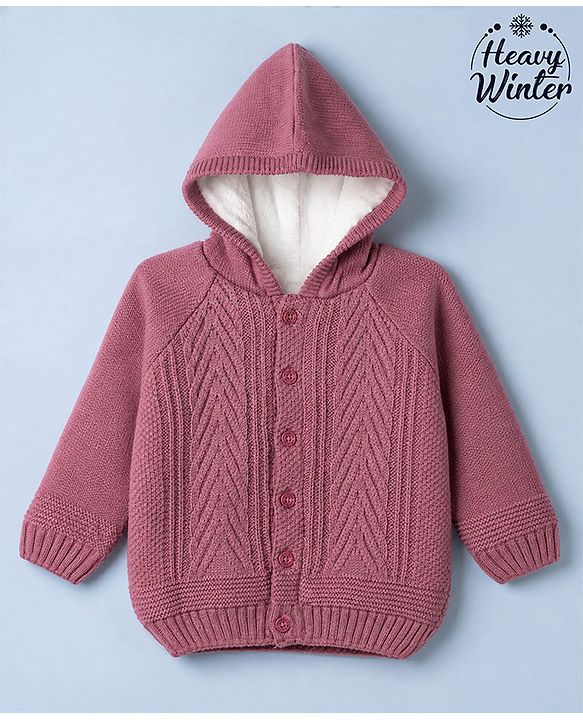 Babyhug Cable Knit Front Open Sweater with Full Raglan Sleeves in Pink