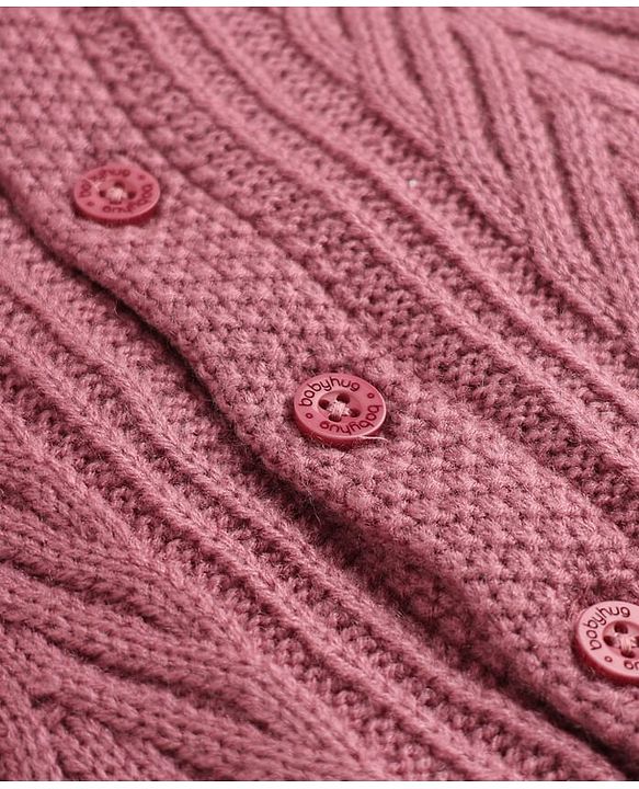Babyhug Cable Knit Front Open Sweater with Full Raglan Sleeves in Pink