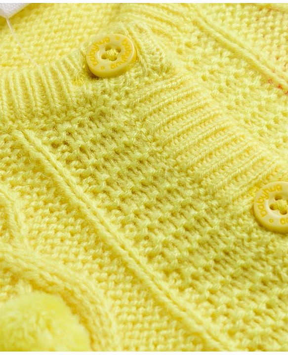 Babyhug Knit Full Sleeves Front Open Sweater With Cable Knit Design & Applique - Lime Green