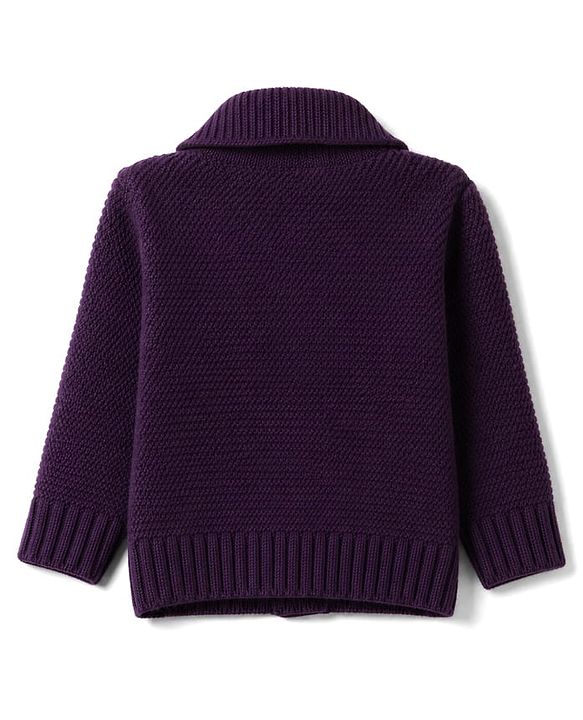 Babyhug Knit Full Sleeves Front Open Sweater with Cable Knit Design - Purple