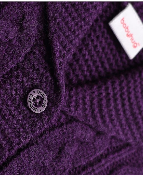 Babyhug Knit Full Sleeves Front Open Sweater with Cable Knit Design - Purple
