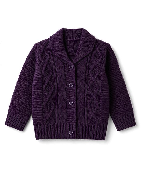 Babyhug Knit Full Sleeves Front Open Sweater with Cable Knit Design - Purple