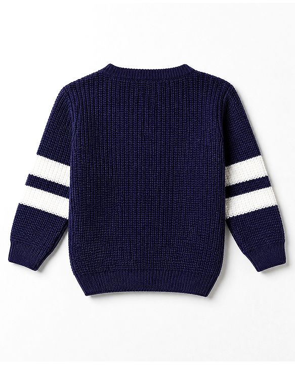 Babyhug Knit Full Sleeves Cardigan with 10 Applique - Navy Blue