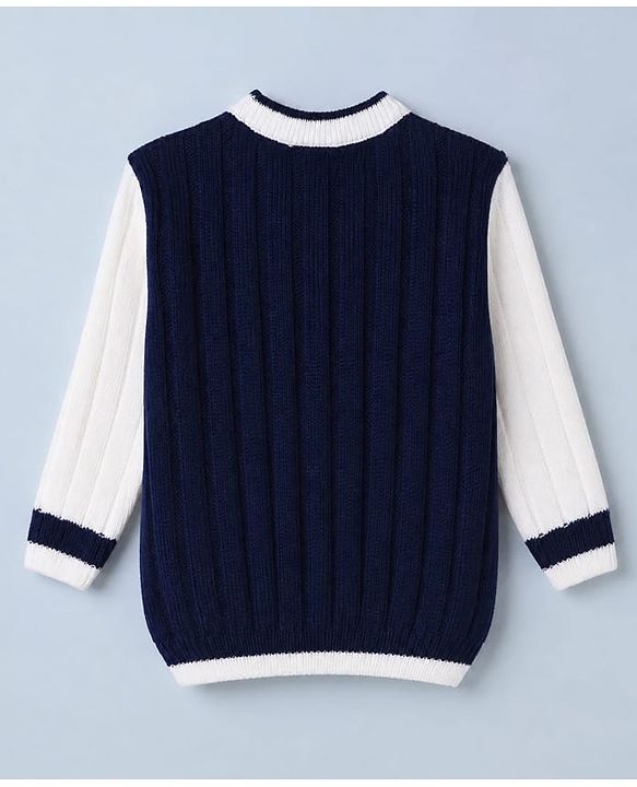 Babyhug Knit Front Open Sweaters with Full Sleeves and B Patch in Navy Blue