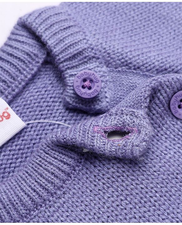 Babyhug Knit Full Sleeves Pullover with Floral Embroidery - Purple