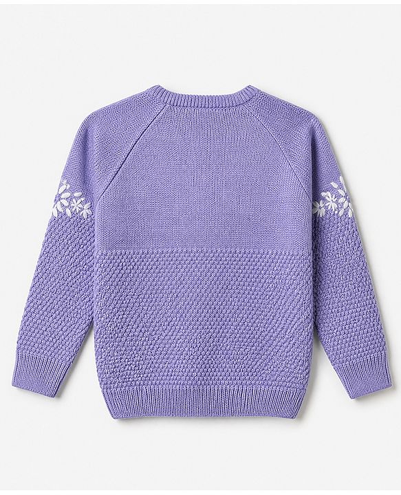 Babyhug Knit Full Sleeves Pullover with Floral Embroidery - Purple