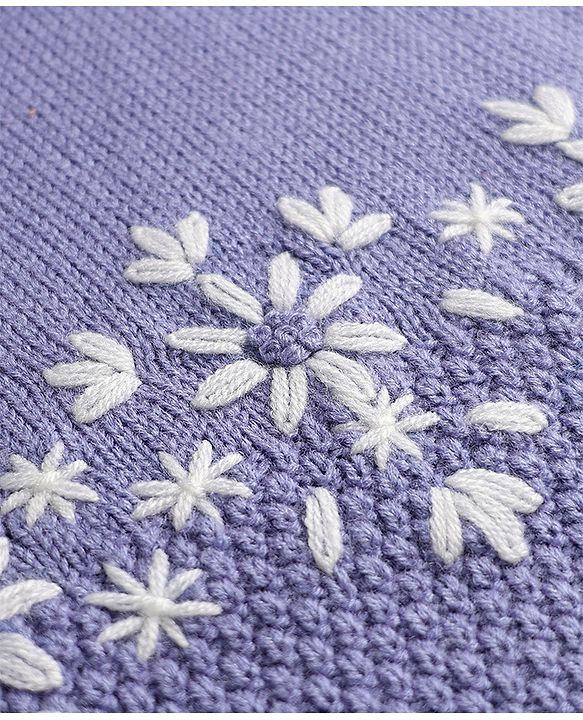 Babyhug Knit Full Sleeves Pullover with Floral Embroidery - Purple
