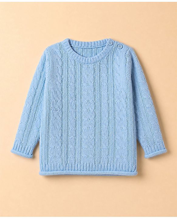 Babyhug Knit Full Sleeves Pullover Sweater with Cable Knit Design - Blue