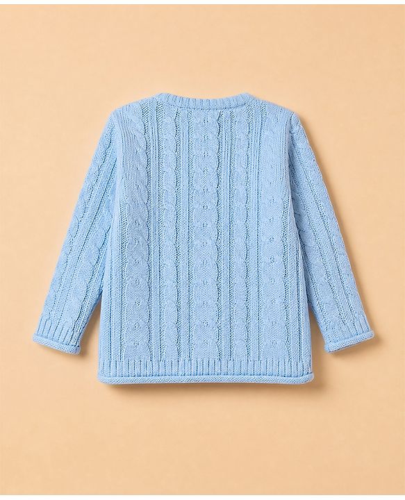 Babyhug Knit Full Sleeves Pullover Sweater with Cable Knit Design - Blue