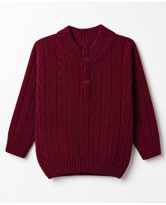 Babyhug Cable Knit Full Sleeves Pullover - Burgandy