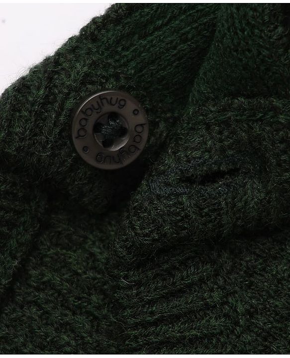 Babyhug Knit Pullover with Full Sleeves and Little Genius Text in Dark Green