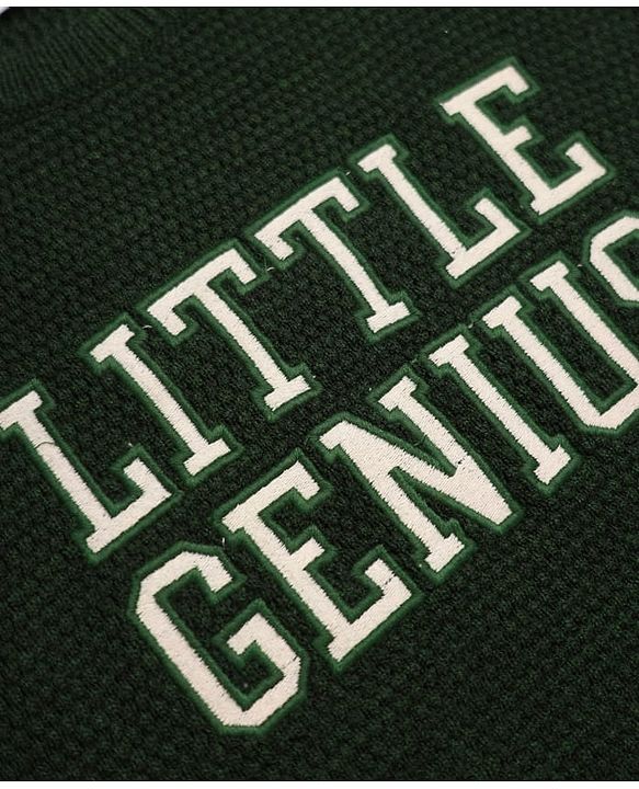 Babyhug Knit Pullover with Full Sleeves and Little Genius Text in Dark Green