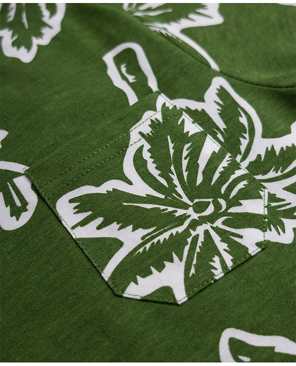 Pine Kids Cotton Knit Half Sleeves Co-Ords T-Shirt & Pyjama Night Suit with Palm Tree Print - Green