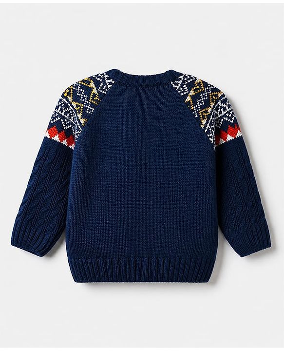 Babyhug Cable Knit Cardigan with Full Sleeves and Geometric Pattern Design in Navy Blue