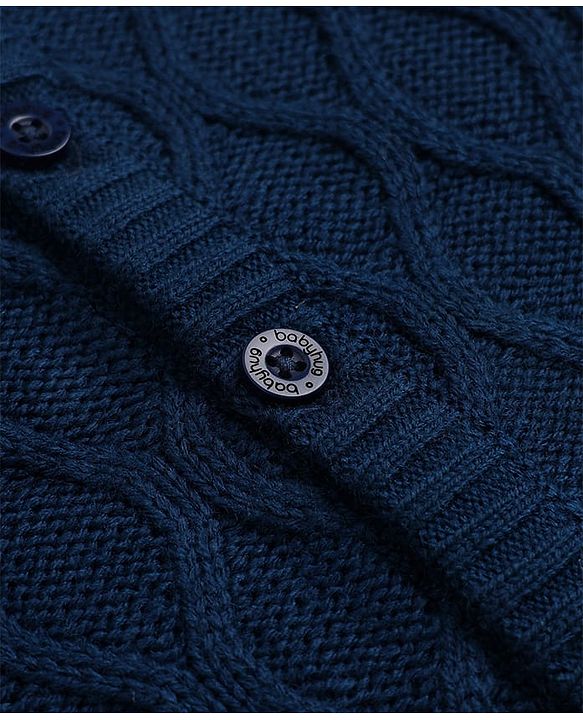 Babyhug Cable Knit Cardigan with Full Sleeves and Geometric Pattern Design in Navy Blue