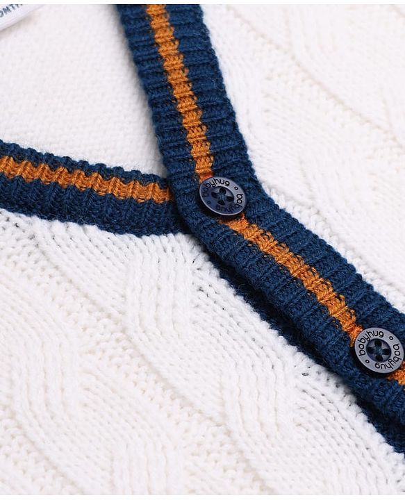 Babyhug Cable Knit Full Sleeves Sweater Set - White & Navy Blue