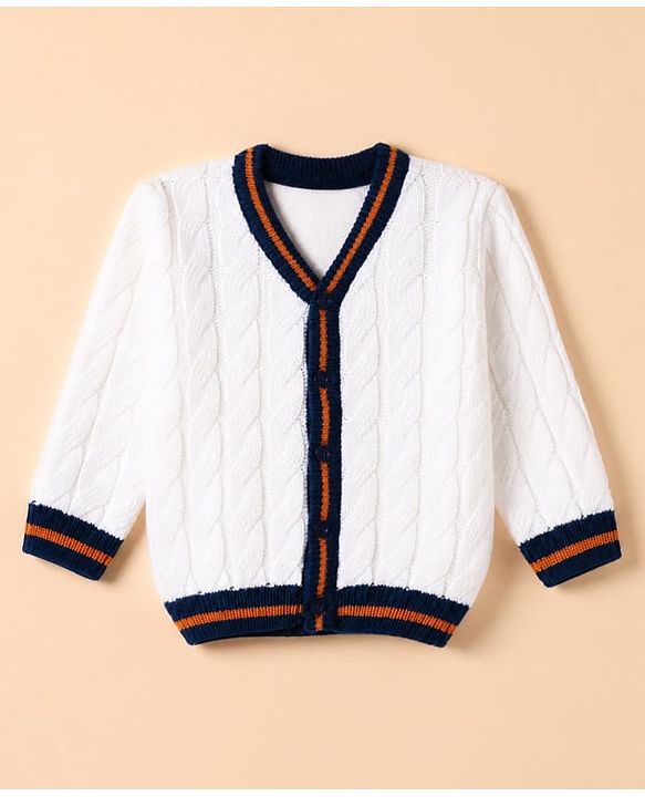 Babyhug Cable Knit Full Sleeves Sweater Set - White & Navy Blue
