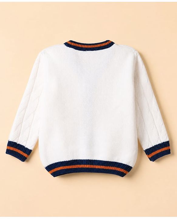 Babyhug Cable Knit Full Sleeves Sweater Set - White & Navy Blue