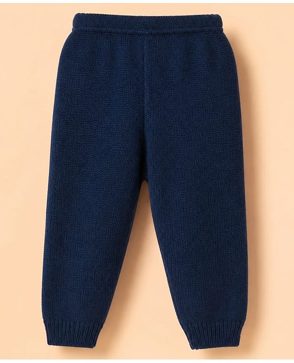 Babyhug Cable Knit Full Sleeves Sweater Set - White & Navy Blue