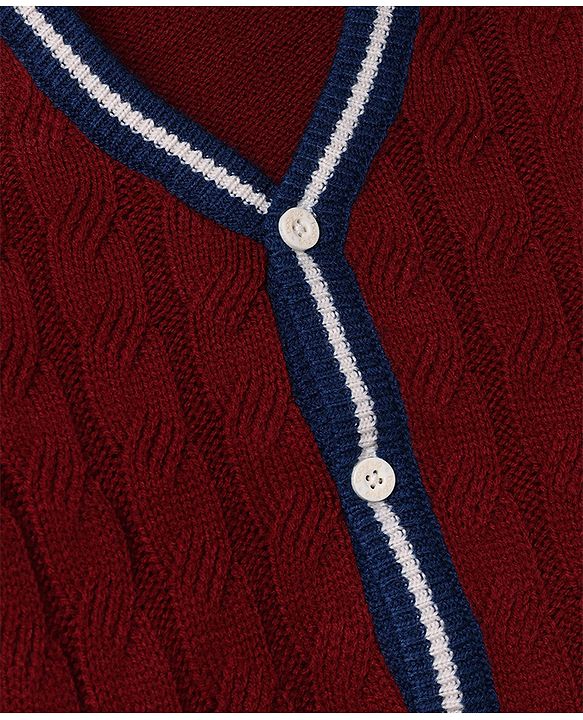 Babyhug Knit Full Sleeves Sweater Set with Cable Knit Design - Maroon