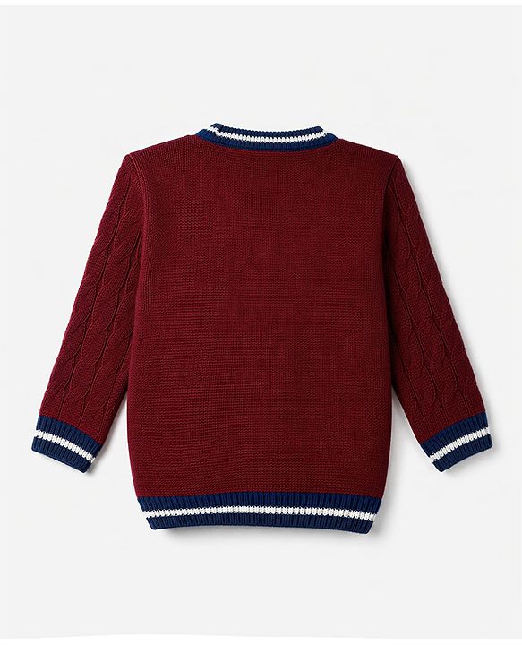 Babyhug Knit Full Sleeves Sweater Set with Cable Knit Design - Maroon