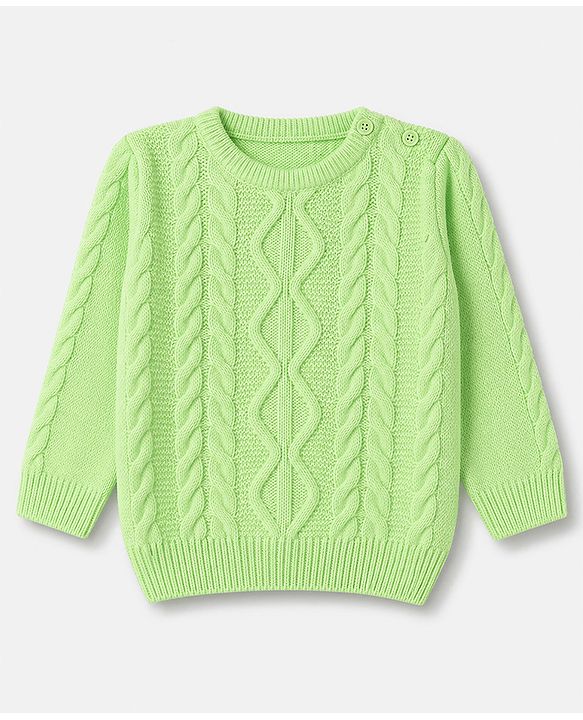 Babyhug Knit Full Sleeves Sweater Set With Cable Knit Design - Green