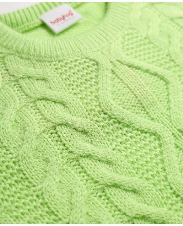 Babyhug Knit Full Sleeves Sweater Set With Cable Knit Design - Green