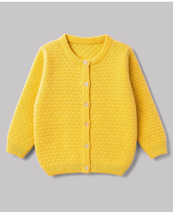 Babyhug Knit Full Sleeves Cable Knit Design Sweater Set - Yellow