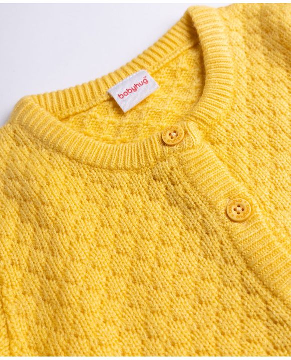 Babyhug Knit Full Sleeves Cable Knit Design Sweater Set - Yellow