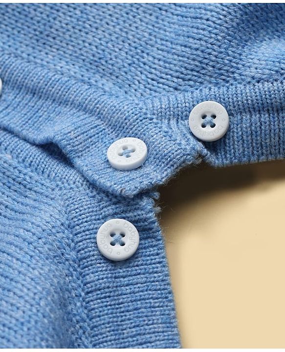 Babyhug Knit Full Sleeves Winter Wear Romper with Bow Applique - Blue