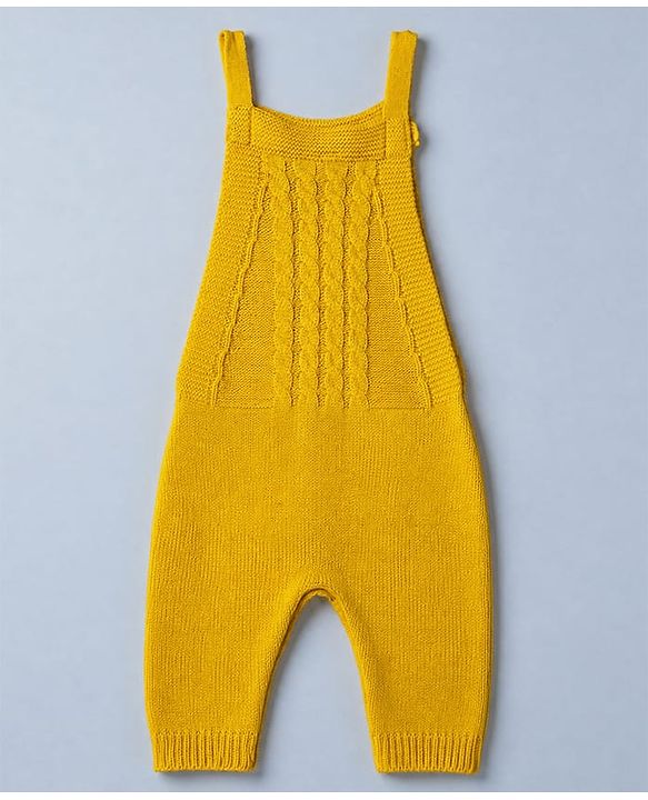 Babyhug Knit Full Sleeves Jacket & Winter Wear Romper With Applique - Yellow