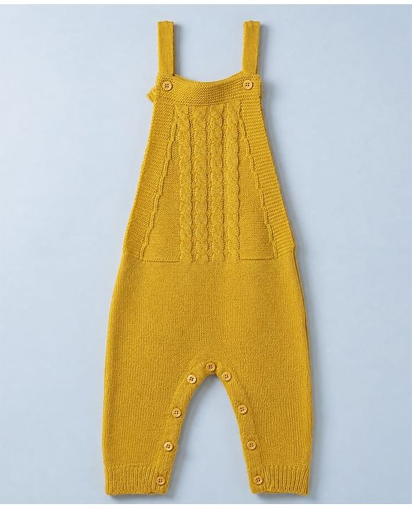 Babyhug Knit Full Sleeves Jacket & Winter Wear Romper With Applique - Yellow