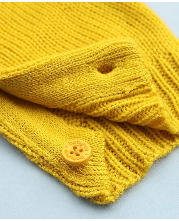 Babyhug Knit Full Sleeves Jacket & Winter Wear Romper With Applique - Yellow