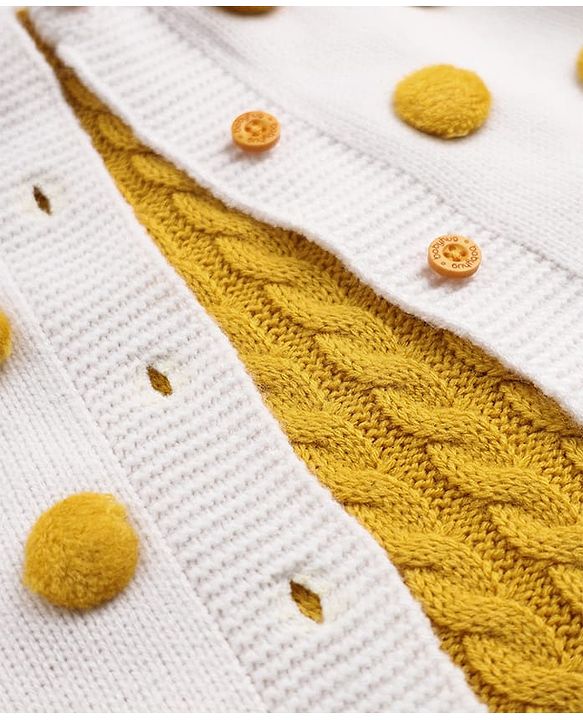 Babyhug Knit Full Sleeves Jacket & Winter Wear Romper With Applique - Yellow