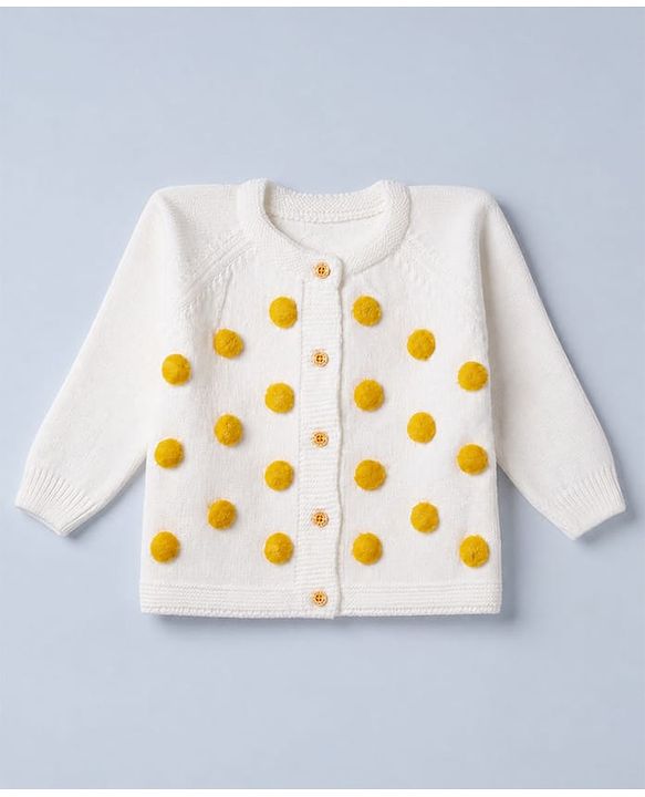 Babyhug Knit Full Sleeves Jacket & Winter Wear Romper With Applique - Yellow