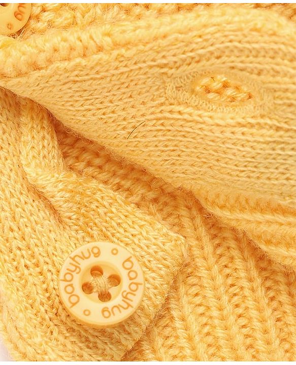 Babyhug Knit Full Sleeves Winter Wear Romper With Cap - Yellow