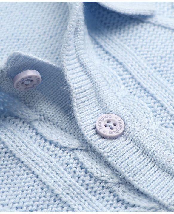 Babyhug Knit Full Sleeves Winter Wear Romper With Cap - Light Blue