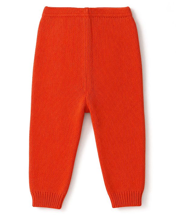 Babyhug Knit Full Sleeves Sweater Set With Cable Knit Design - Orange
