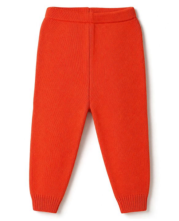 Babyhug Knit Full Sleeves Sweater Set With Cable Knit Design - Orange
