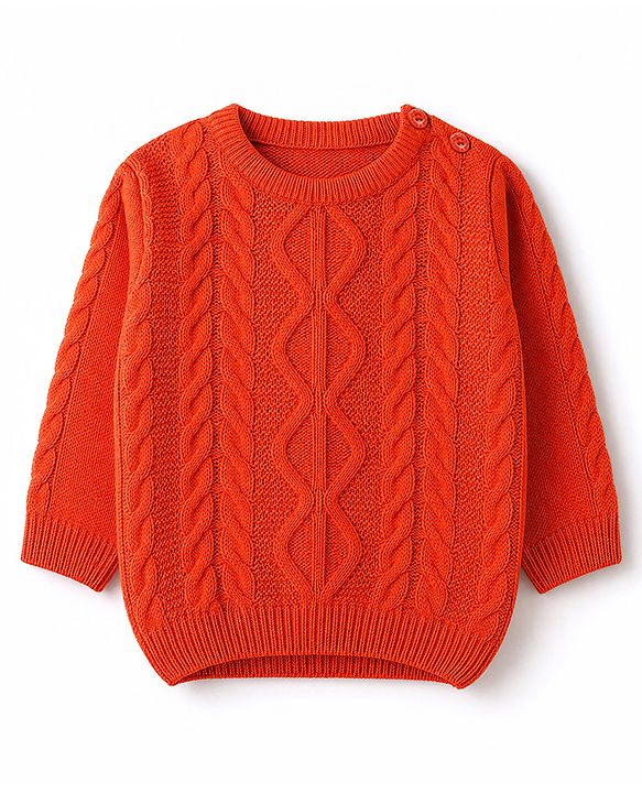 Babyhug Knit Full Sleeves Sweater Set With Cable Knit Design - Orange