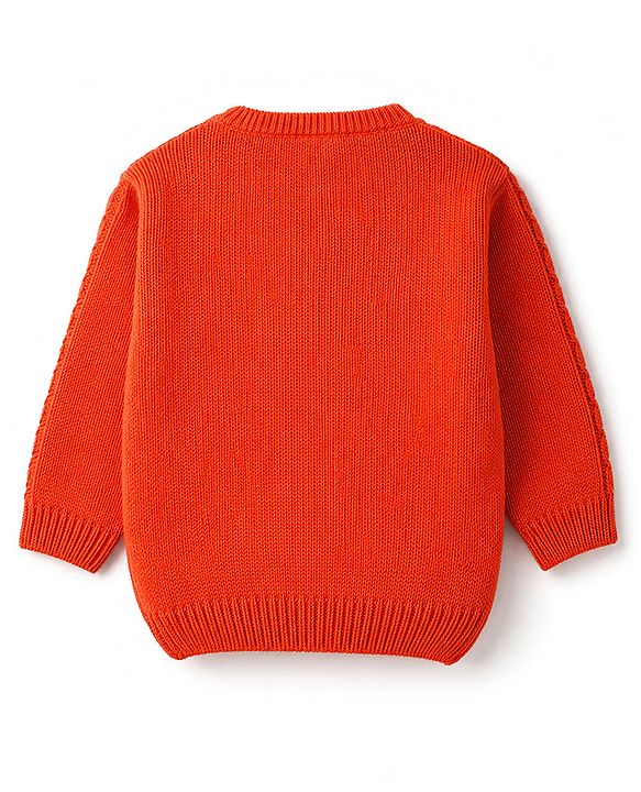 Babyhug Knit Full Sleeves Sweater Set With Cable Knit Design - Orange