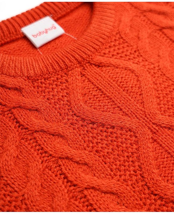 Babyhug Knit Full Sleeves Sweater Set With Cable Knit Design - Orange